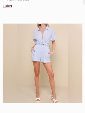 NWT Lulus Striped Blue Tie-Front Seersucker Romper
